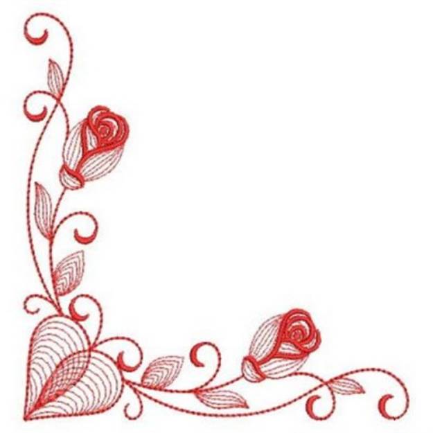 Picture of Redwork Roses Corner Machine Embroidery Design