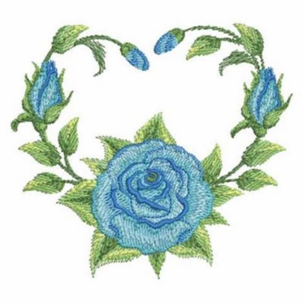 Picture of Blue Roses Heart Machine Embroidery Design
