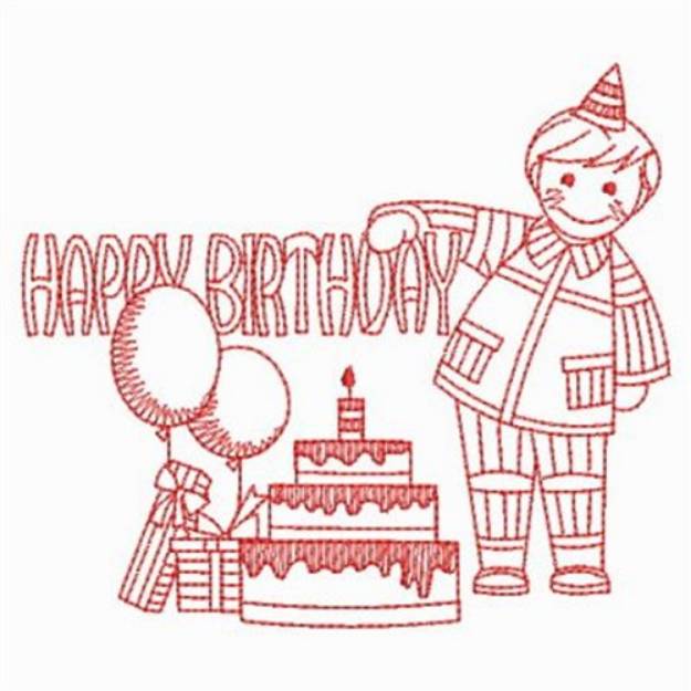 Picture of Redwork Happy Birthday Machine Embroidery Design