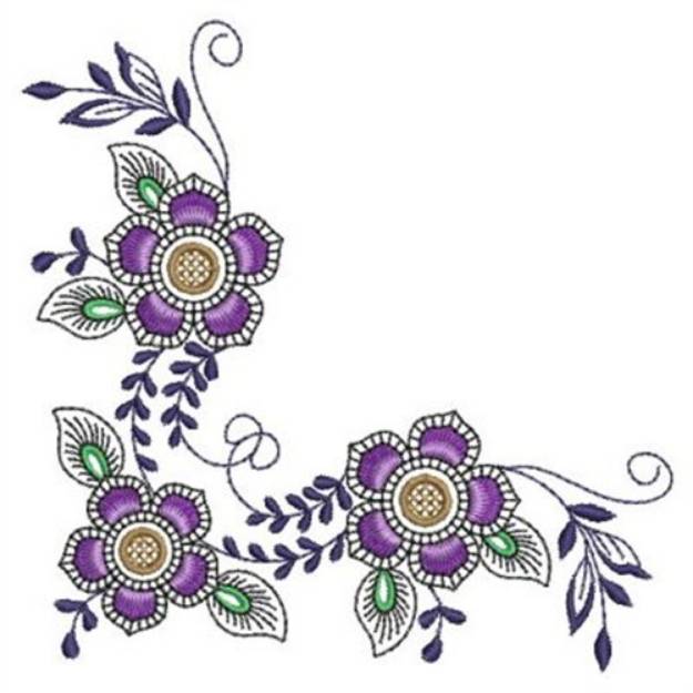 Picture of Fancy Floral Corner Machine Embroidery Design