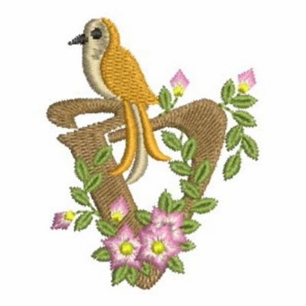 Picture of Elegant Bird Alphabet V Machine Embroidery Design