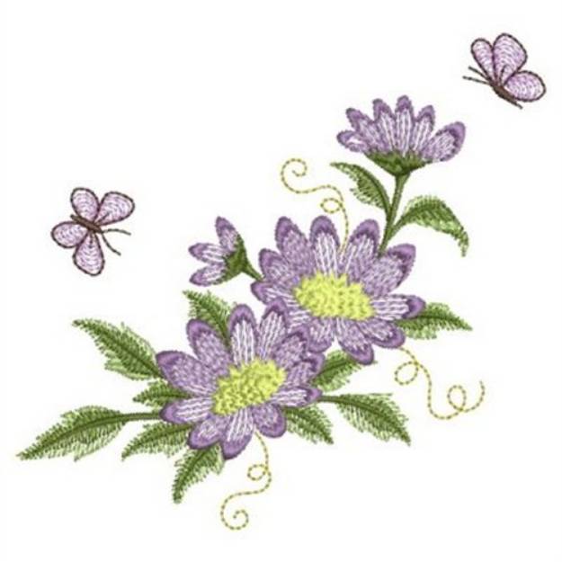 Picture of Purple Floral Corner Machine Embroidery Design