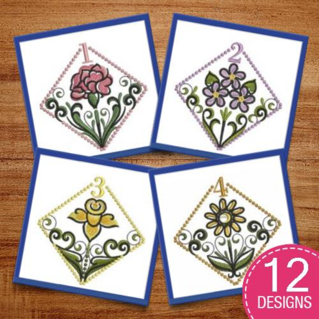 Picture of Months of the Year Flowers Embroidery Design Pack