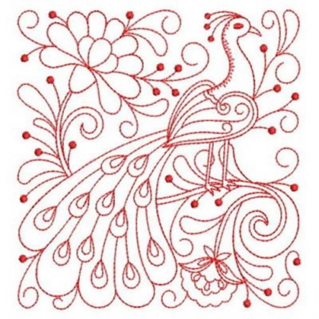 Redwork Square Peacock Machine Embroidery Design | Embroidery Library ...