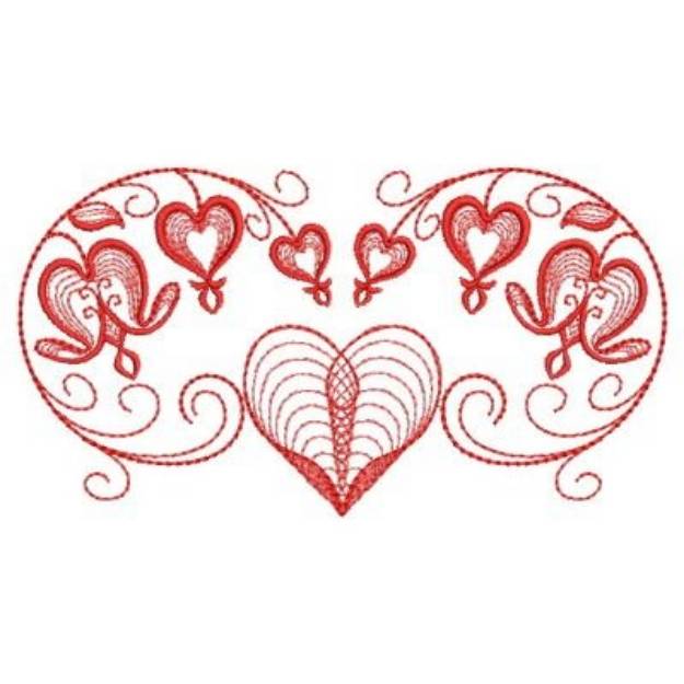 Picture of Redwork Floral Hearts Machine Embroidery Design