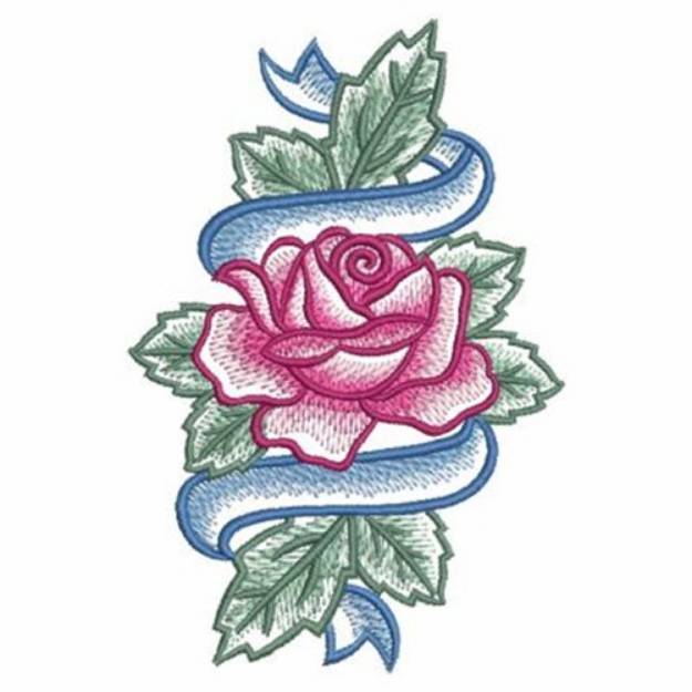 Picture of Watercolor Rose & Banner Machine Embroidery Design