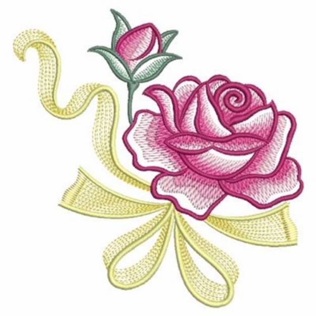 Picture of Watercolor Roses & Ribbon Machine Embroidery Design