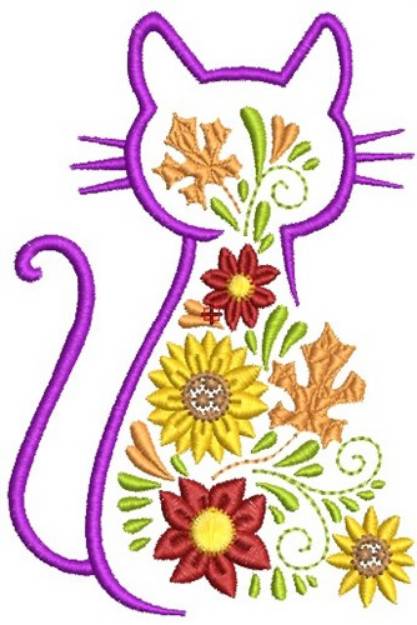 Picture of Floral Cat Machine Embroidery Design