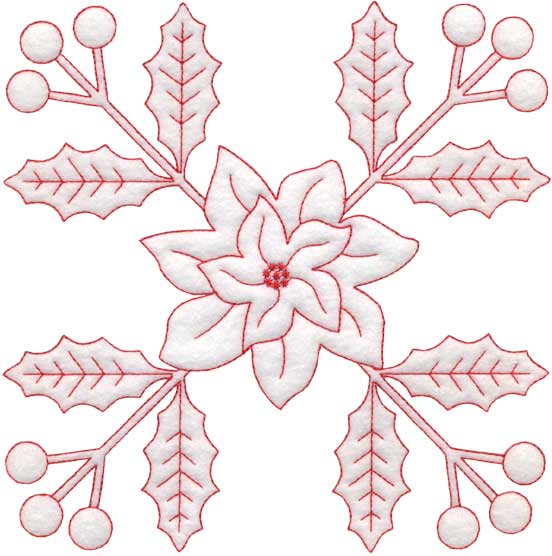 Holly & Poinsettia Redwork - Full-size Machine Embroidery Design