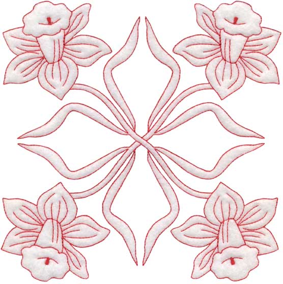 Daffodil Redwork - Full-size Machine Embroidery Design