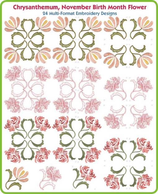 Picture of Chrysanthemum (November) Embroidery Design Pack