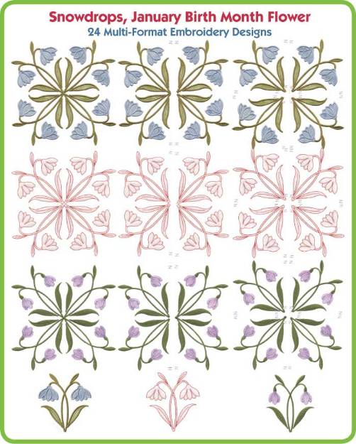 Picture of Snowdrops January Birth Month Flower (U.S.) Embroidery Design Pack