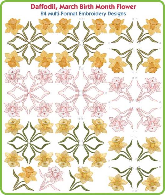 Picture of Daffodil March Birth Month Flower Embroidery Design Pack