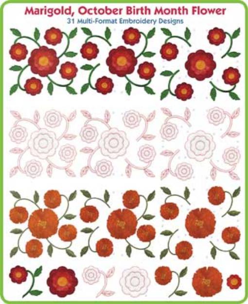 Picture of Marigold (October) Embroidery Design Pack