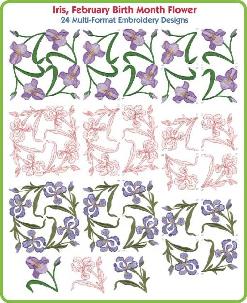 Picture of Iris February Birth Month Flower (AUS) Embroidery Design Pack