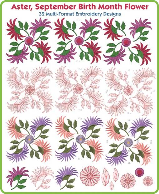 Picture of Aster (September) Embroidery Design Pack