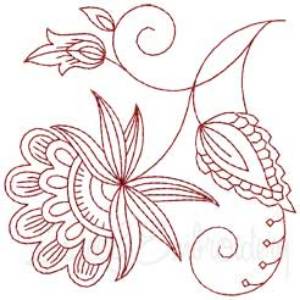 Picture of Jacobean Redwork Flower  Machine Embroidery Design