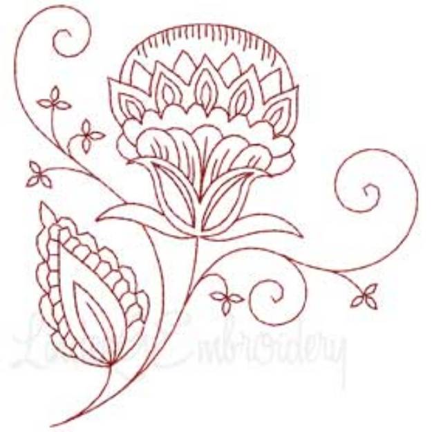 Picture of Jacobean Redwork Flower 2 Machine Embroidery Design