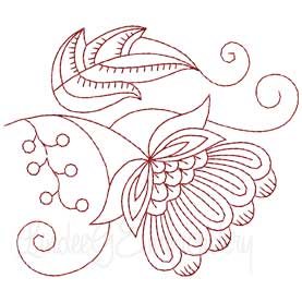 Jacobean Redwork Flower 4 Machine Embroidery Design