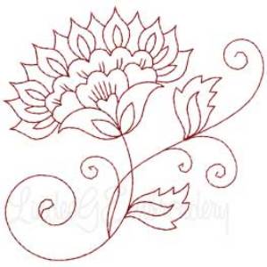 Picture of Jacobean Redwork Flower 5 Machine Embroidery Design