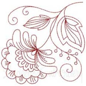 Picture of Jacobean Redwork Flower 9 Machine Embroidery Design