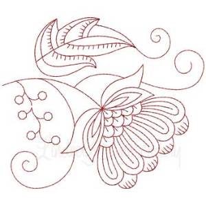 Picture of Jacobean Redwork Flower 4 Machine Embroidery Design