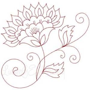 Picture of Jacobean Redwork Flower 5 Machine Embroidery Design