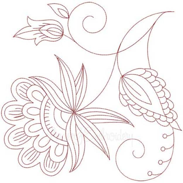 Picture of Jacobean Redwork Flower  Machine Embroidery Design