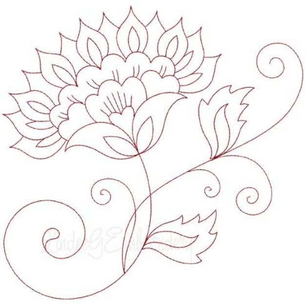 Picture of Jacobean Redwork Flower 5 Machine Embroidery Design