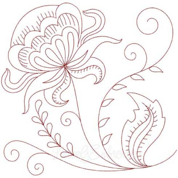 Picture of Jacobean Redwork Flower 8 Machine Embroidery Design