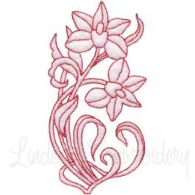 Picture of Deco Floral Redwork 7 - half (2 sizes) Machine Embroidery Design