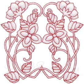 Deco Floral Redwork 9 - full (2 sizes) Machine Embroidery Design
