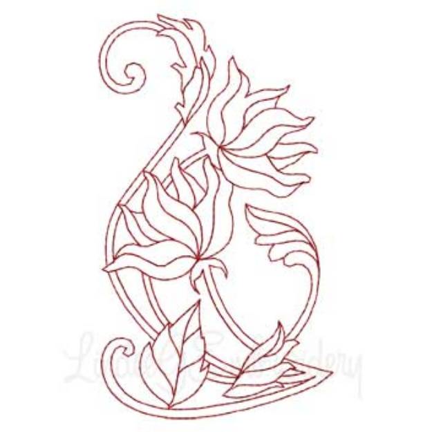 Picture of Deco Floral Redwork 10 - half (2 sizes) Machine Embroidery Design