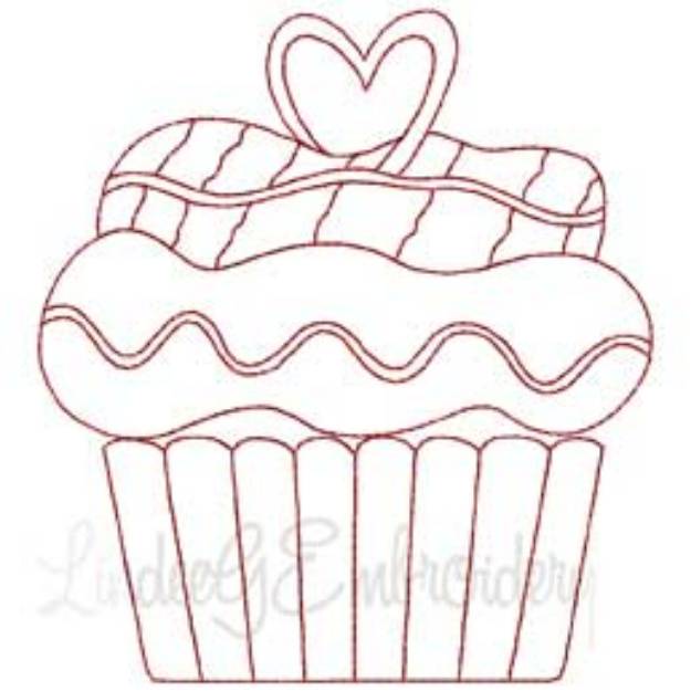 Picture of Cupcake 5 Redwork (2 sizes) Machine Embroidery Design