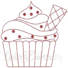Cupcake 8 Redwork (2 sizes) Machine Embroidery Design