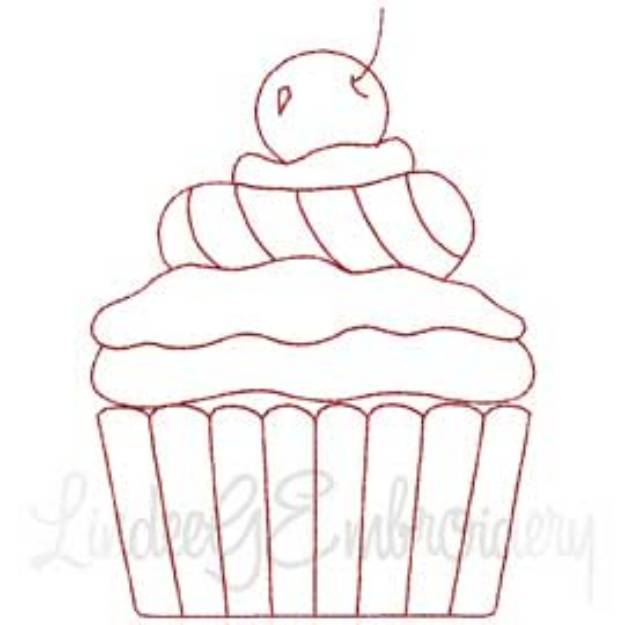 Picture of Cupcake 9 Redwork (2 sizes) Machine Embroidery Design