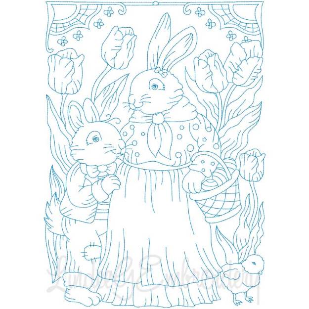 Picture of Mama Bunny & Son (Redwork) (3 sizes) Machine Embroidery Design
