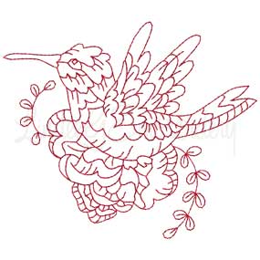 Hummingbird 9 Redwork (3 sizes) Machine Embroidery Design