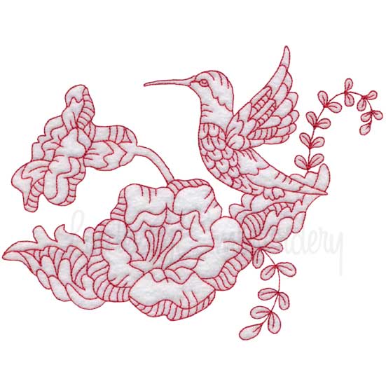 Hummingbird 1 Redwork (3 sizes) Machine Embroidery Design