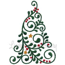 Swirly Christmas Tree 10 (2 sizes) Machine Embroidery Design