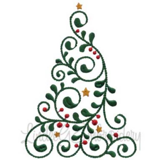 Picture of Swirly Christmas Tree 2 (2 sizes) Machine Embroidery Design