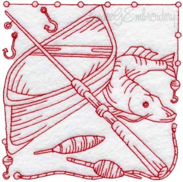 Picture of Fishing Gear 10 Redwork (3 sizes) Machine Embroidery Design