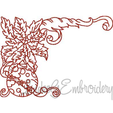 Poinsettia with Round Ornament Redwork (3 sizes) Machine Embroidery Design