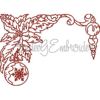 Poinsettia with 2 Ornaments Redwork (3 sizes) Machine Embroidery Design