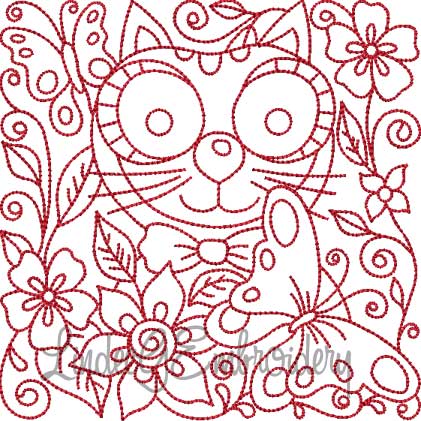 Kitty 6 Redwork (5 sizes) Machine Embroidery Design