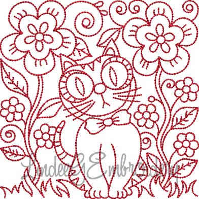 Kitty 7 Redwork (5 sizes) Machine Embroidery Design