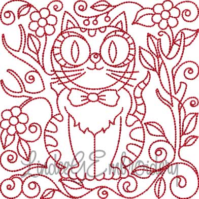 Kitty 9 Redwork (5 sizes) Machine Embroidery Design
