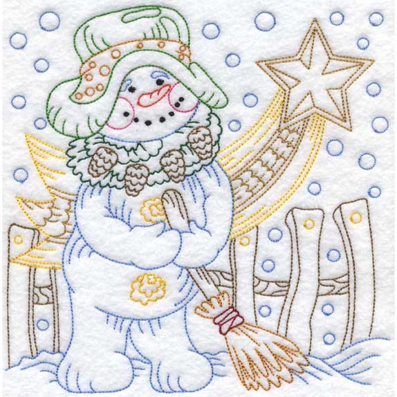 Colored Snowman with Star (3 sizes) Machine Embroidery Design