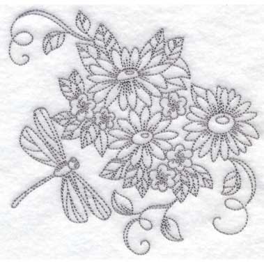 Daisies & Dragonfly (6 sizes) Machine Embroidery Design