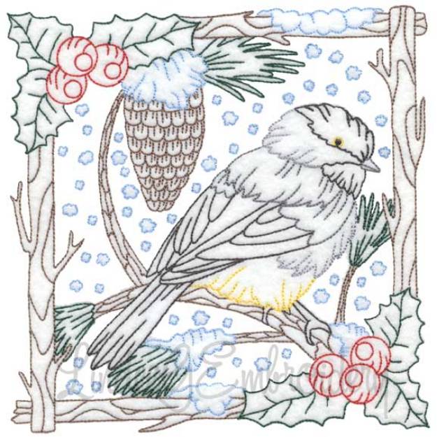 Picture of Chickadee with Snow 2 - Multicolor Machine Embroidery Design